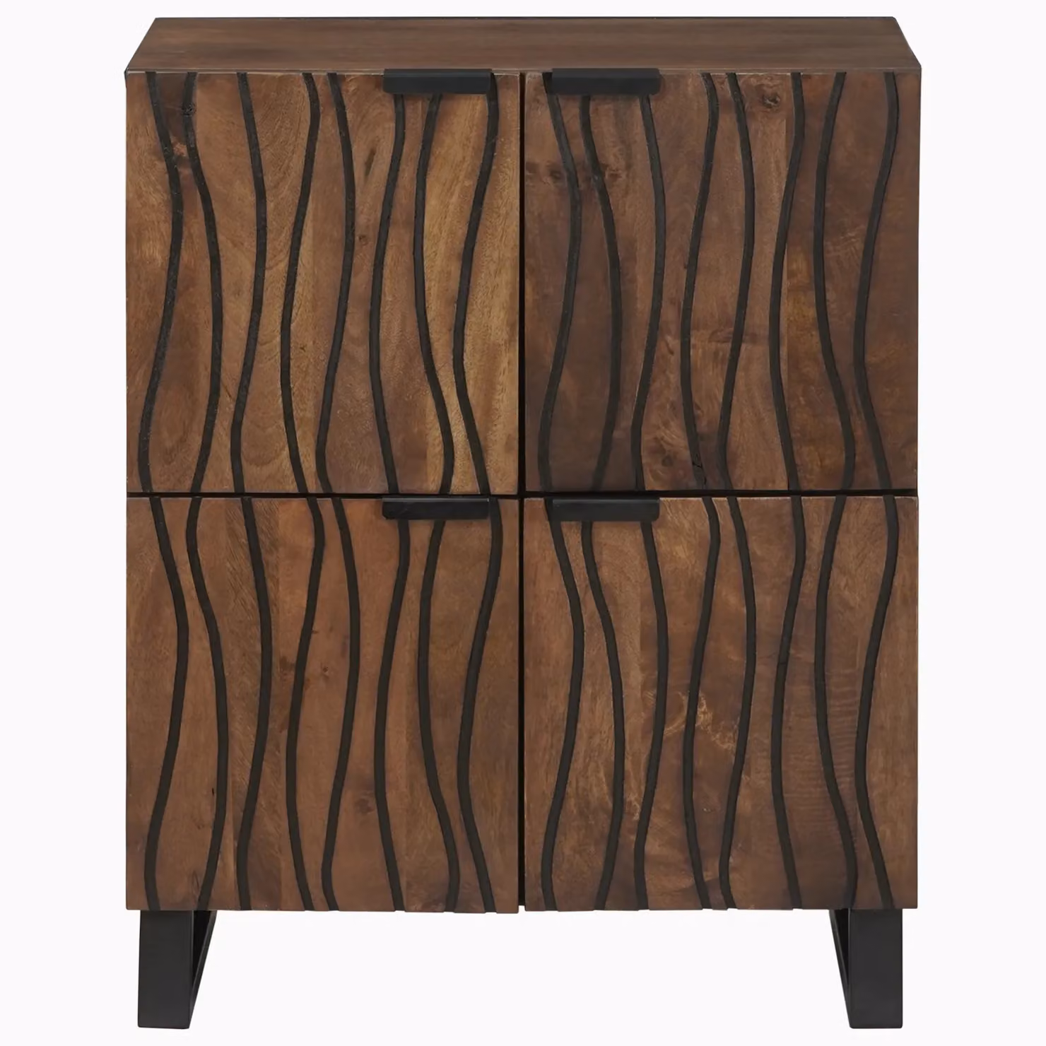 Berkfield Rustic Mango Wood and Metal Home Media Storage Cabinet, Brown, W: 60 cm, D: 33.5 cm, H: 75 cm – 2