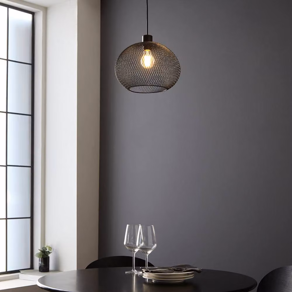 First Choice Lighting Dalya Modern Black Metal Mesh Pendant Light, Height Adjustable and Dimmable – 3