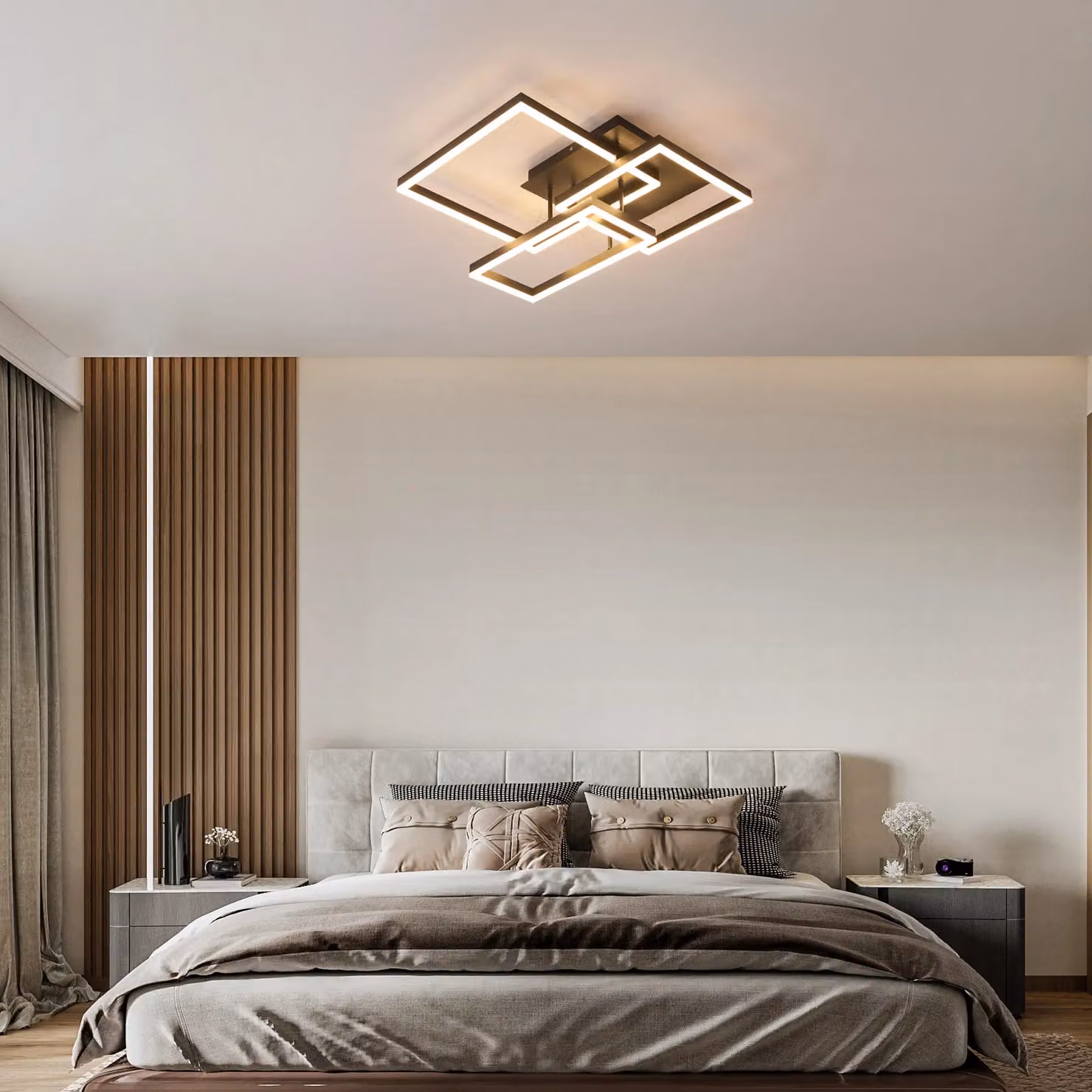 Pheashine Black 3-Square LED Ceiling Light, 48W Dimmable with Remote Control – 4