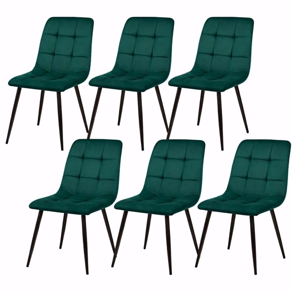 KOSY KOALA Dining Table Set with 6 Green Velvet Chairs in Brown, W/D/H: 120 x 77 x 75 cm – 2