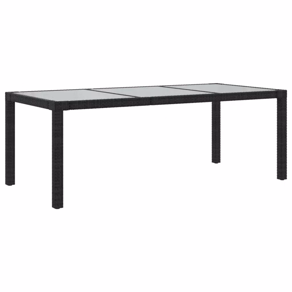 Berkfield Home Garden Table in Black with Tempered Glass and Poly Rattan, W: 190 cm, D: 90 cm, H: 75 cm – 2