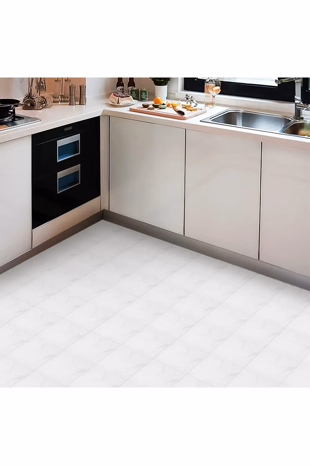 Living and Home 10-Piece Volakas White Marble Self-Adhesive PVC Wall and Floor Tile Stickers, W/D/H: 20 x 20 x 0.2 cm