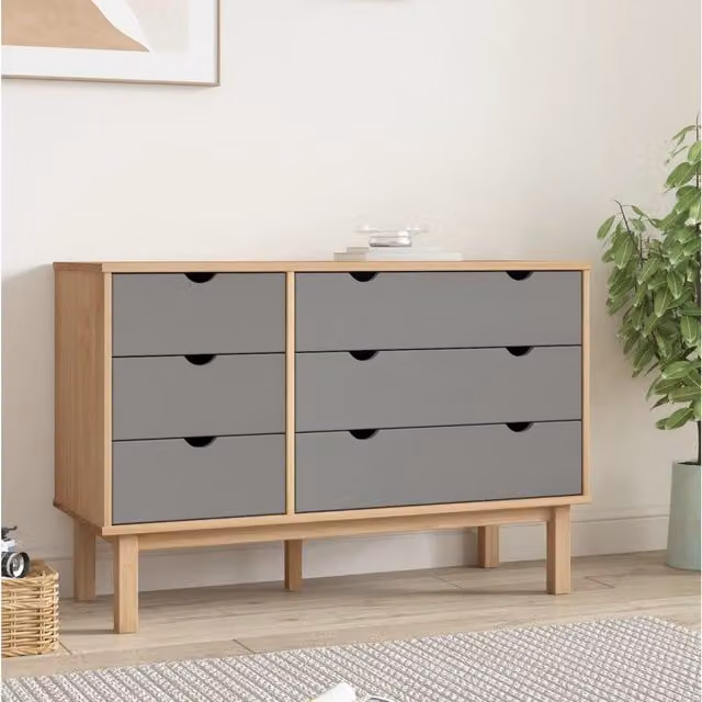 Berkfield Home OTTA Drawer Cabinet in Brown and Grey Solid Pine Wood, W/D/H: 111 x 43 x 73.5 cm – 1