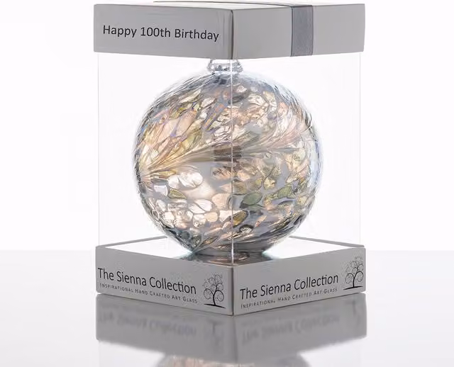 Sienna Glass Silver Milestone Birthday Round Hanging Glass Bauble