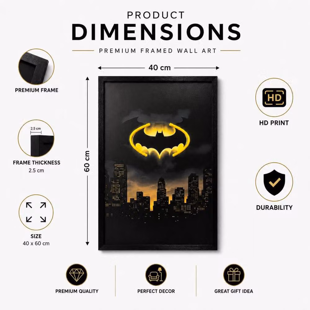 HOME LUXE INTERIOR Batman Neon LED Wall Art, Black and Yellow, W: 40 cm, H: 60 cm – 5