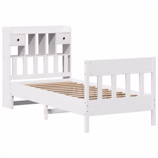 Berkfield Home Decorative Small Single Solid Wood Bed Frame with Drawers, White, W/D/H: 75 x 190 x 81 cm