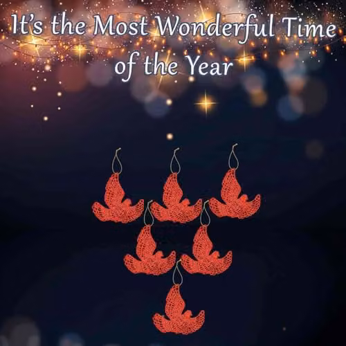 VFM e-Store Red Glitter Hanging Dove Christmas Tree Decorations, Pack of 6, W/D/H: 20 x 11.5 x 2 cm – 3