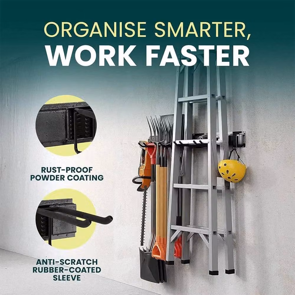 EONLION Heavy Duty Metal Garden Tool Rack in Black, H: 200 cm x W: 100 cm – 4