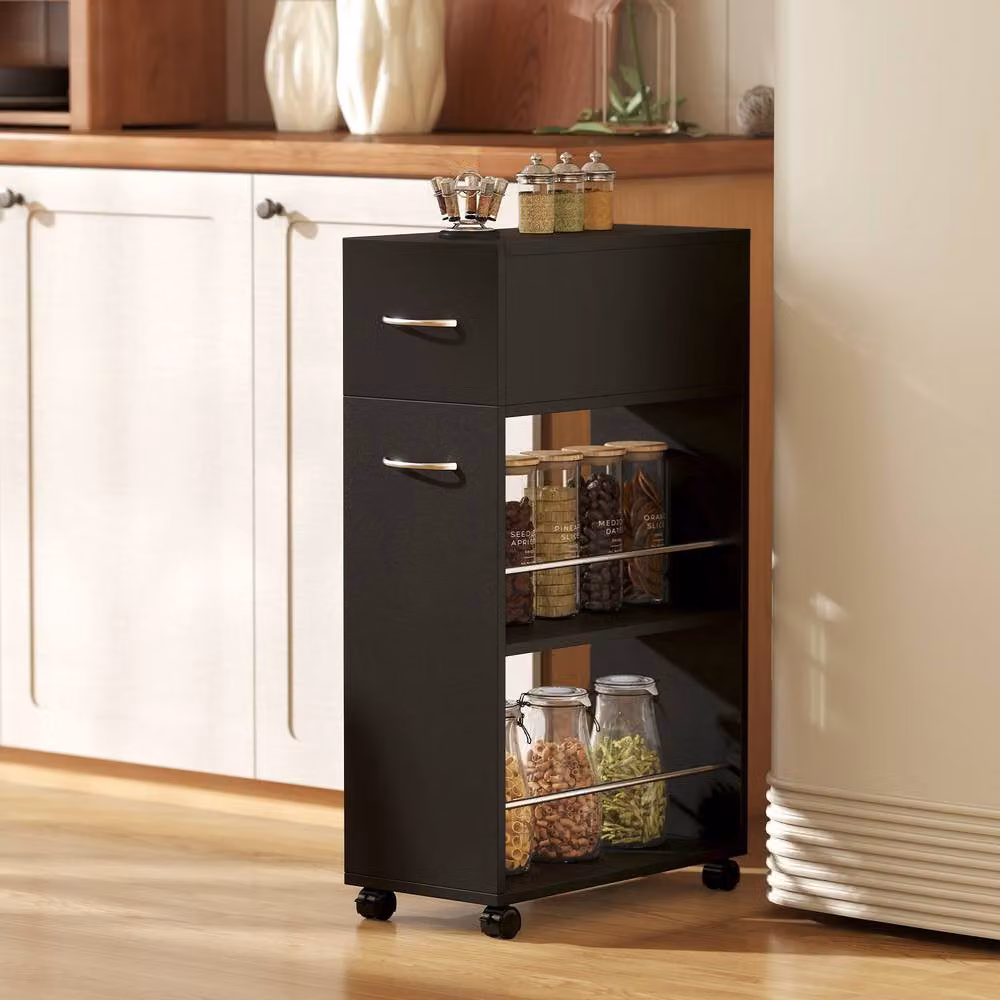 HOMCOM Rolling Storage Unit with Drawer and 4 Wheels in Black – 2