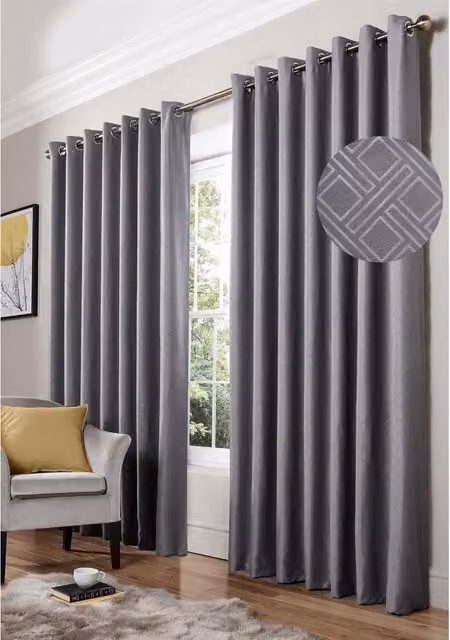 Livinluxury Silver and Grey Satin Blackout Eyelet Top Curtains