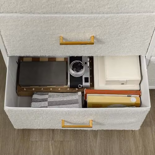 HOMCOM Modern Chest of Drawers with 9 Fabric Drawers and Metal Frame in White and Gold – 2