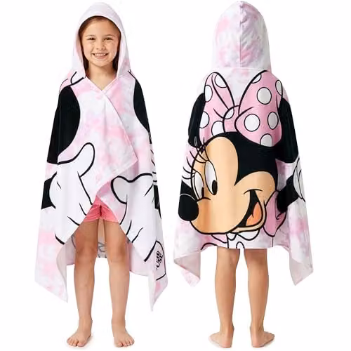 Disney Minnie Mouse Hooded Bath Towel Poncho for Kids in White, Pink and Multicolour