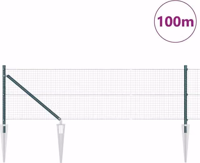 Berkfield Home Green Welded Wire Fence with 13 Spike Posts, Steel, 0.8 x 100 m – 1