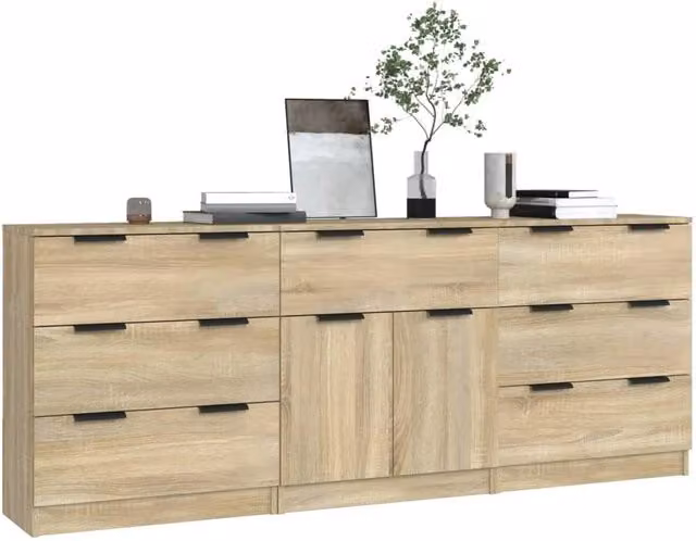 Berkfield Home Decorative 3 Piece Sideboard Set in Sonoma Oak Light Oak Brown, W/D/H: 180 x 30 x 70 cm