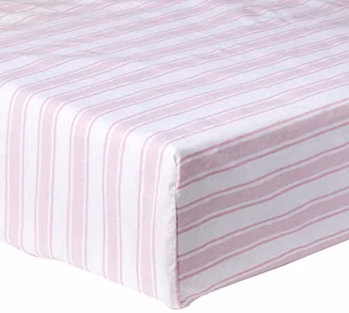 Bianca Check and Stripe Cotton Single Fitted Sheet in Pink and White, W: 90 cm x D: 200 cm