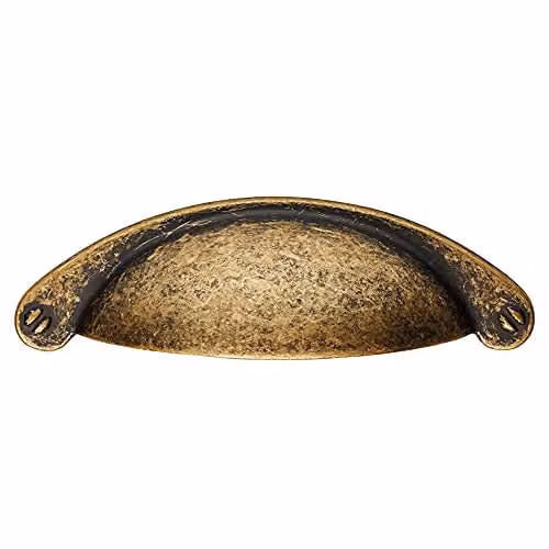 Loops 4 Pack Traditional Shell Cup Pull Handles in Antique Brass, W: 104 mm, H: 26 mm, Fixing Centres: 64 mm – 2