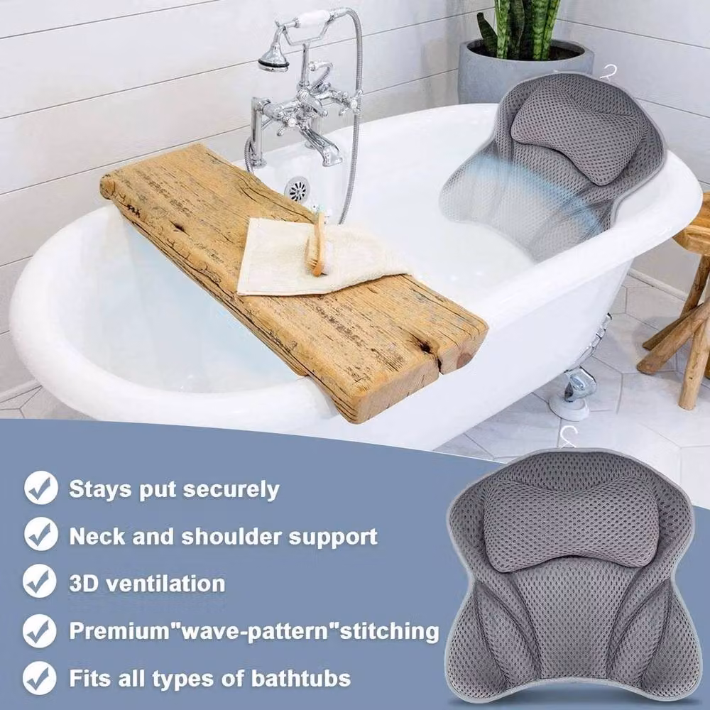 FLAVORA Ergonomic Support Bathtub Bath Pillow in Grey with Air Mesh – 3
