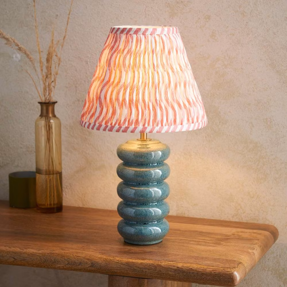 Netlighting Squash Ocean Spray Glaze Table Lamp in Pink with Fabric Ripple Shade, 25cm, B22 – 2