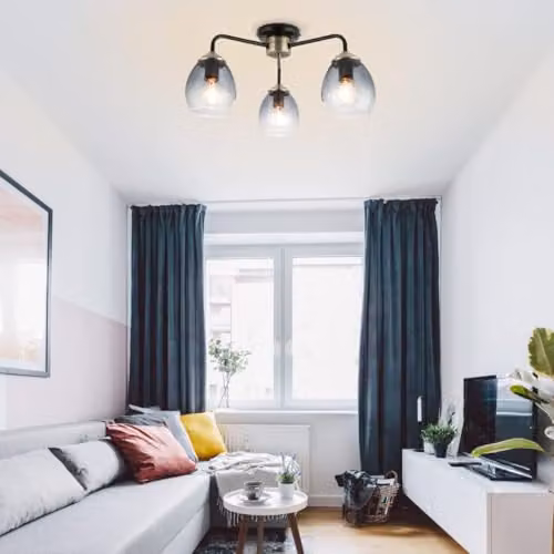 Cosylyte Malanda Modern 3-Light Ceiling Light with Smoky Grey Glass and Matt Black Base, W: 44 cm, D: 44 cm, H: 22 cm – 2