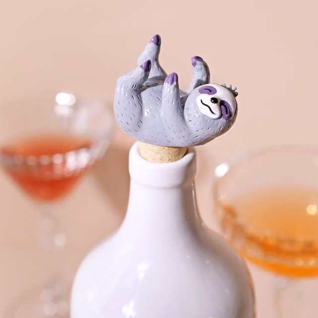 Lisa Angel Women's Laying Sloth Bottle Stopper in Grey and Purple