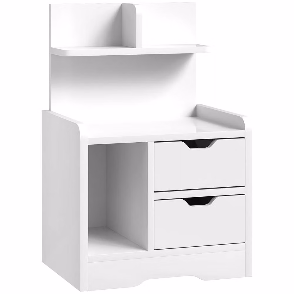 Wyld Haus Sora Nico High Gloss White Bedside Table with 2 Drawers and Open Shelves W/D/H: 40 x 30 x 60 cm – 2