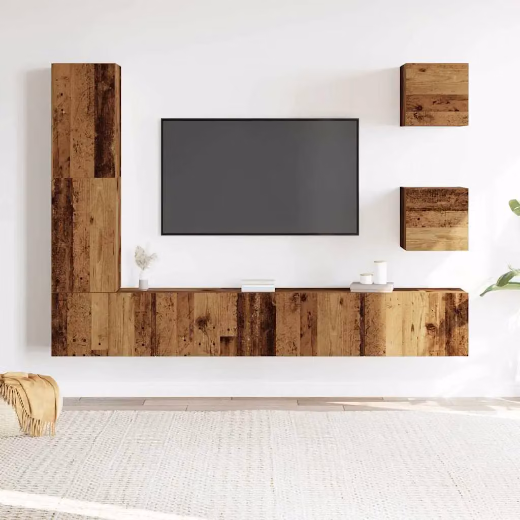 Berkfield Home 5 Piece Wall-mounted TV Cabinet Set in Old Wood Brown and Multicolour Engineered Wood – 2