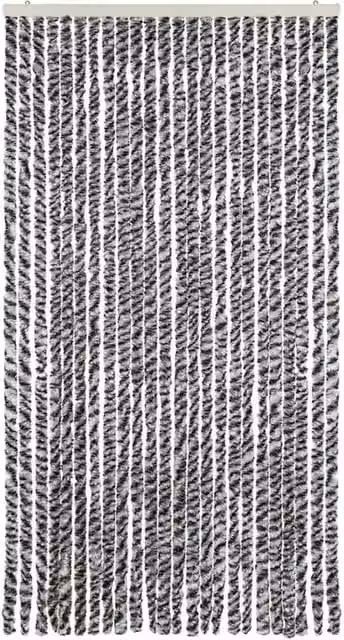 Berkfield Home Striped Chenille Soft Fly Curtain in Grey, Black and White, W/H: 100 x 230 cm – 1