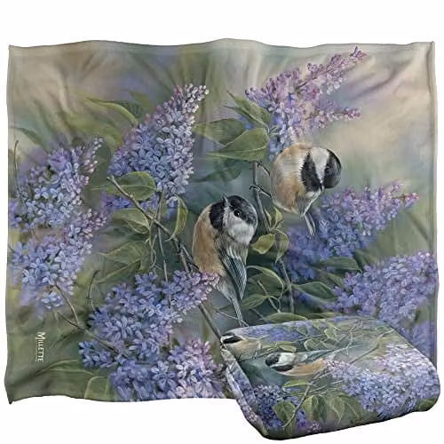 Wild Wings Chickadees Silky Touch Super Soft Fleece Throw Blanket in White and Multicolour, W/D: 152 x 127 cm