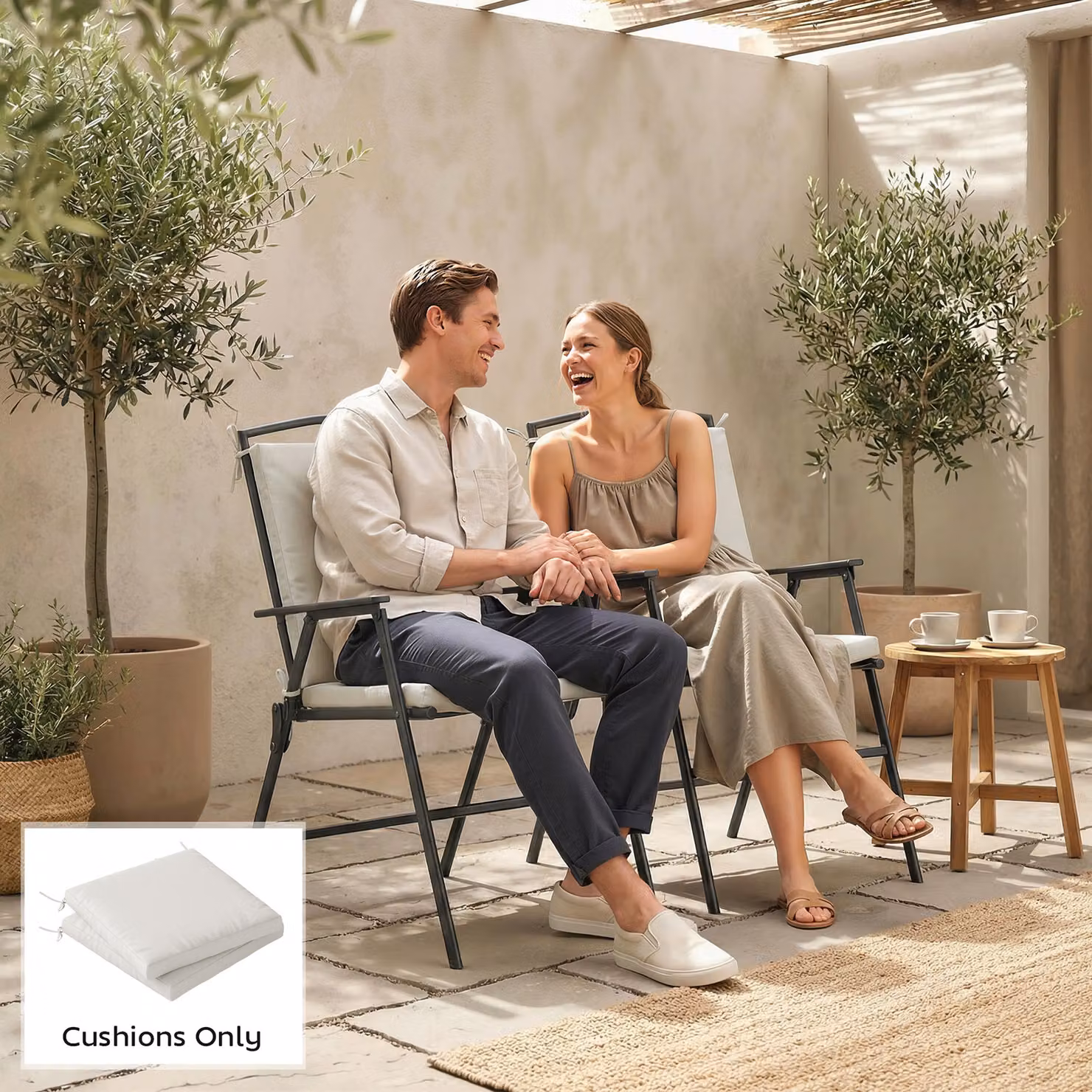 Outsunny Set of 2 Waterproof Outdoor Seat Cushions with Ties, Cream White Rectangular Foam Garden Seat Pads with Removable Washable Covers – 5