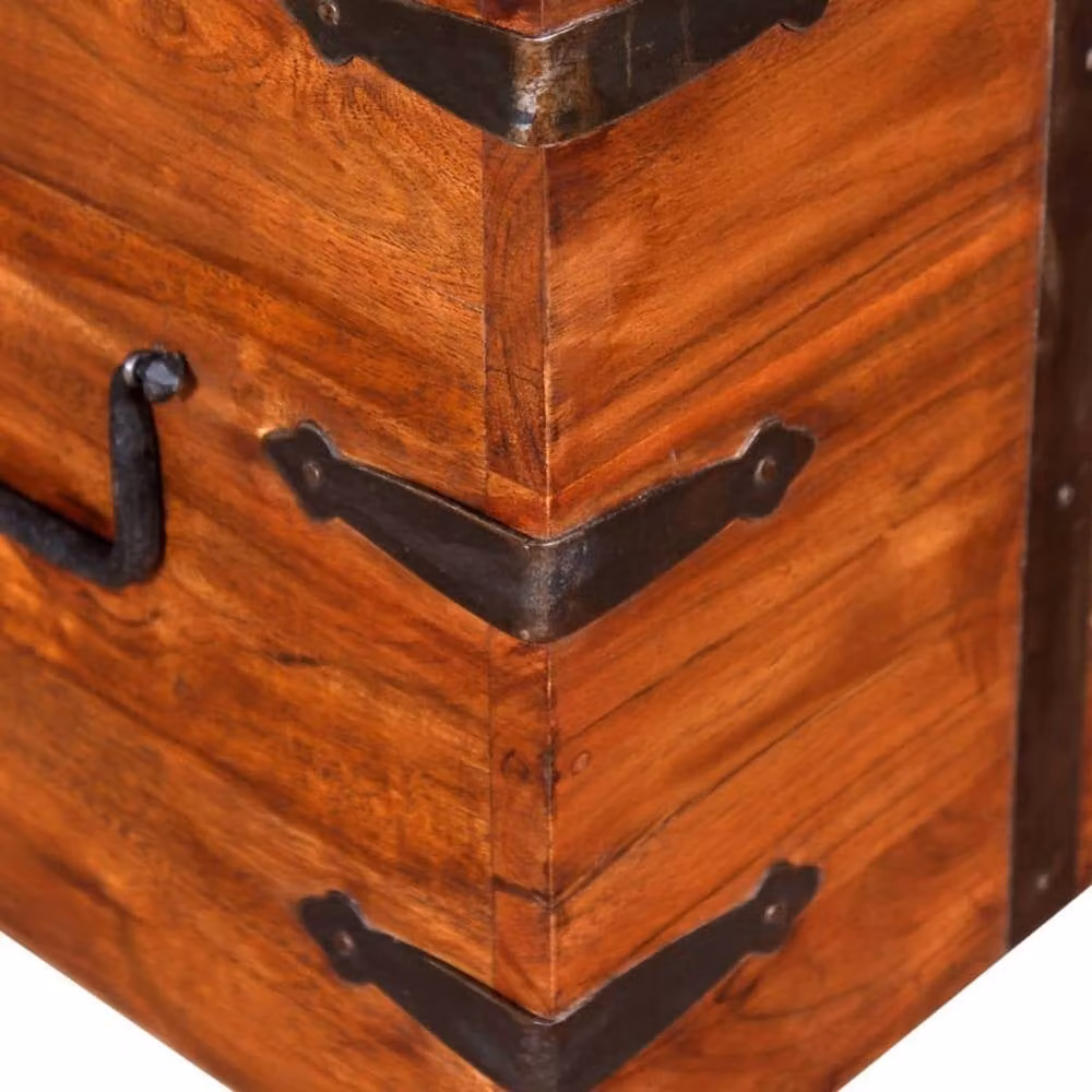 Berkfield Home Two Piece Solid Acacia Wood Storage Chest Set in Brown Lacquered Rustic Finish – 3