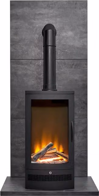 Acantha Electric Floor Standing Rectangular Fireplace in Black with Glass Detail