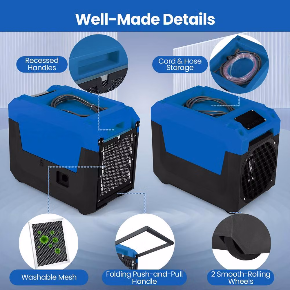 Costway Commercial Industrial Dehumidifier with Pump, 60L/Day, Blue – 4