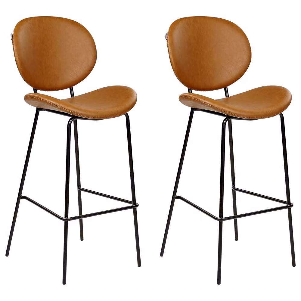 Wyld and Coco Set of 2 Armless Dining Chairs in Golden Brown Faux PU Leather with Black Iron Legs – 2