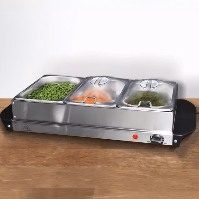 KitchenMaster 3 Dish Electric Buffet Server in Silver Stainless Steel