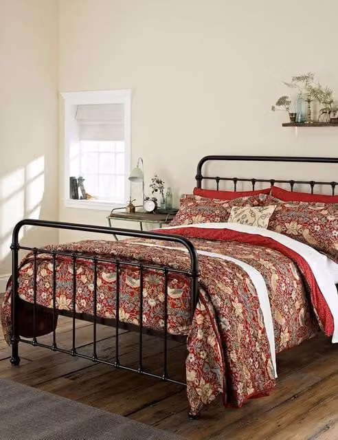 Morris & Co Strawberry Thief Red Mix Pure Cotton Percale Bedding Set, W: 180 cm, L: 200 cm