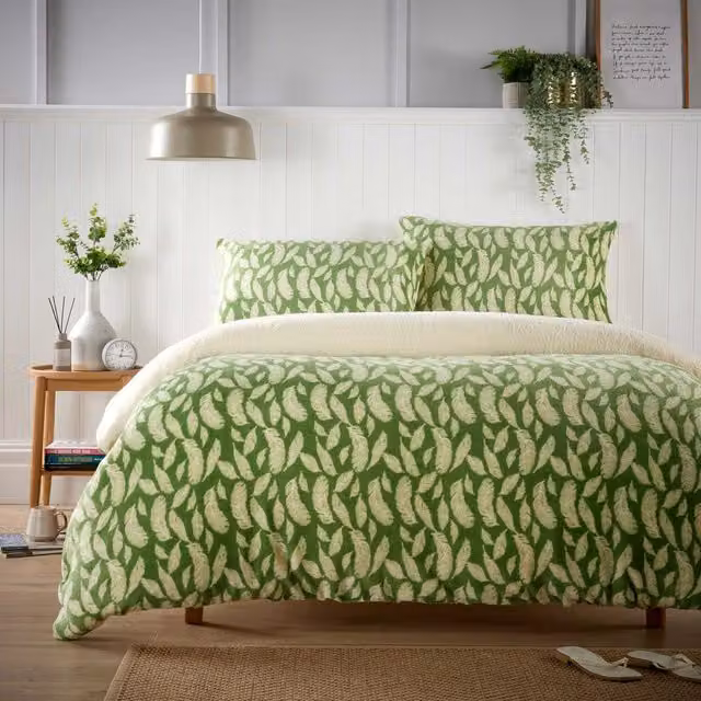 NewEdgeBlinds Floral Nature Teddy Duvet Cover, Green, W: 140 cm, L: 200 cm