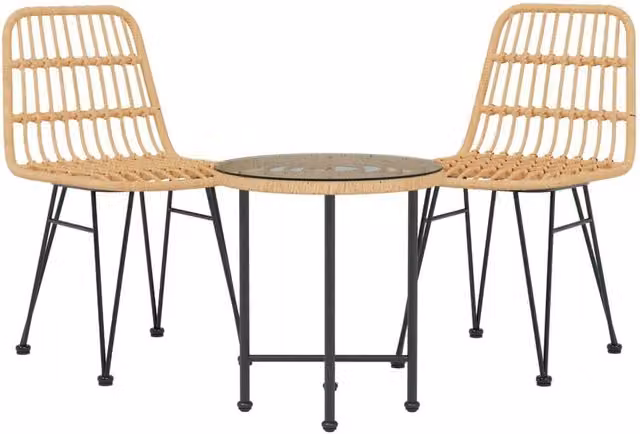 Berkfield Home Beautiful 3 Piece Poly Rattan Garden Dining Set with Glass Top in Tan – 1