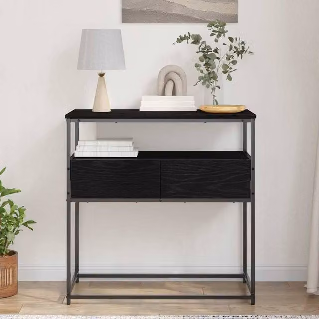 Berkfield Home Modern Console Table in Black Oak, W/D/H: 75 x 40 x 75 cm