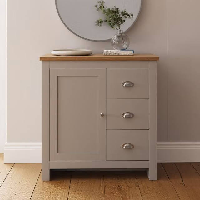 GFW Lancaster Grey and Oak Multi Storage Unit with 1 Door and 3 Drawers