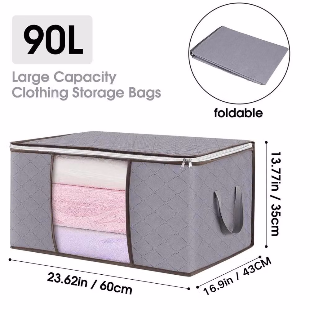 KORVIXA 4-Piece Grey Fabric Clothes Storage Bags, W: 90 cm – 2