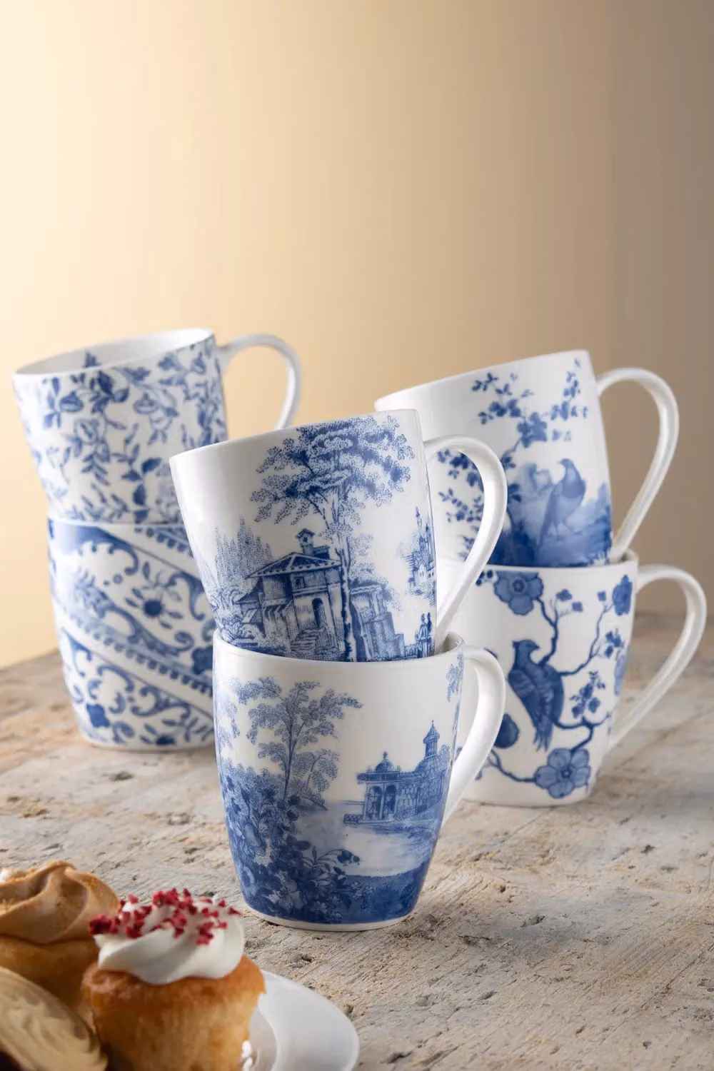 Aynsley Bone China Archive Blue Floral Mugs, Set of 6, Blue and Multicolour – 2