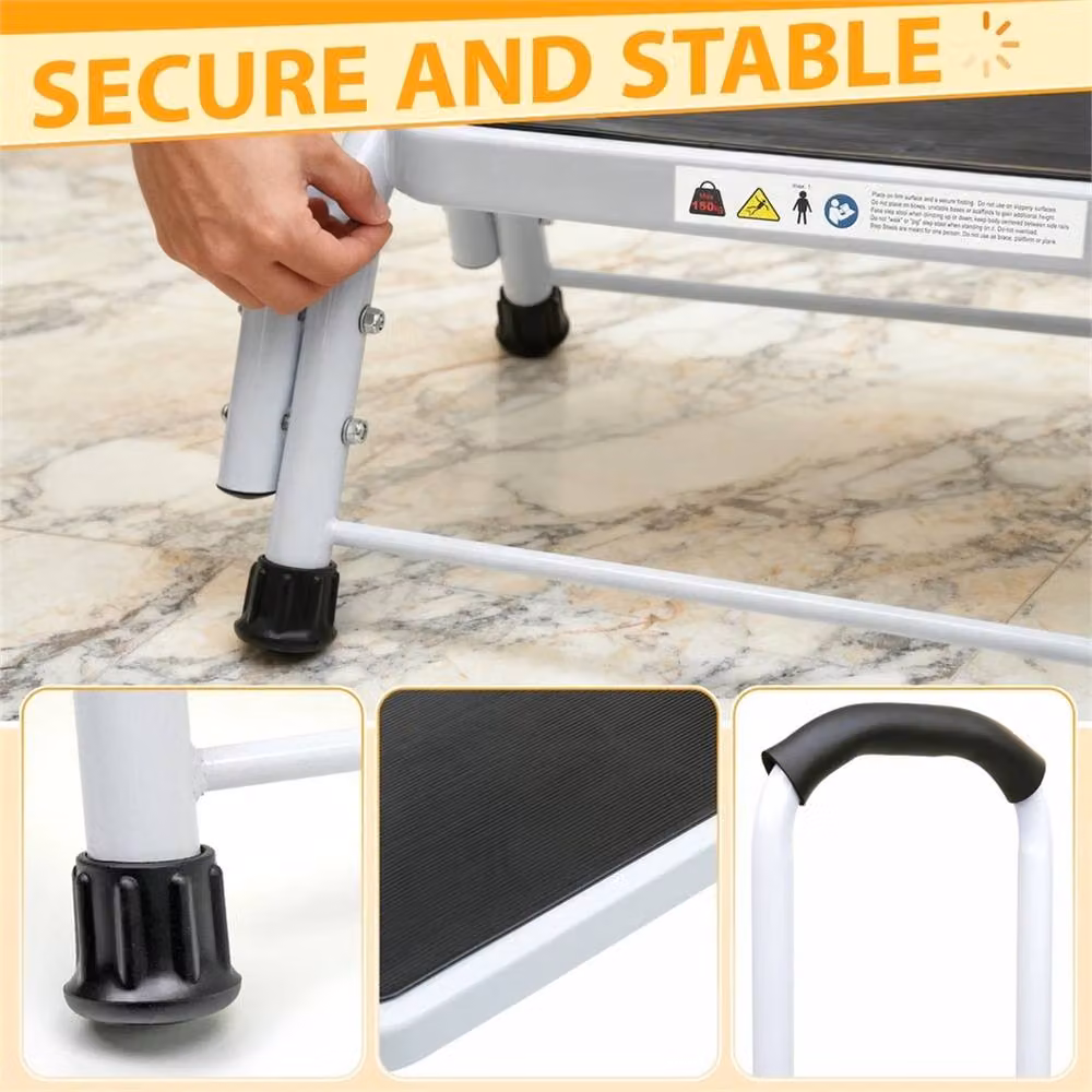 VOGREX Non-Slip Safety Step Stool with Handrail in White – 4