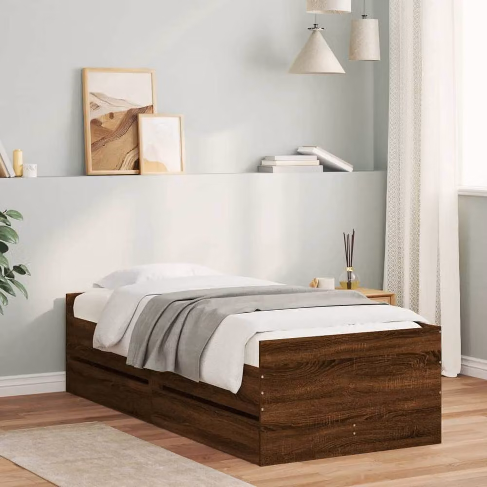 Berkfield Home Small Single Bed Frame in Brown Oak with Drawers, W/D/H: 75 x 190 x 50 cm – 2