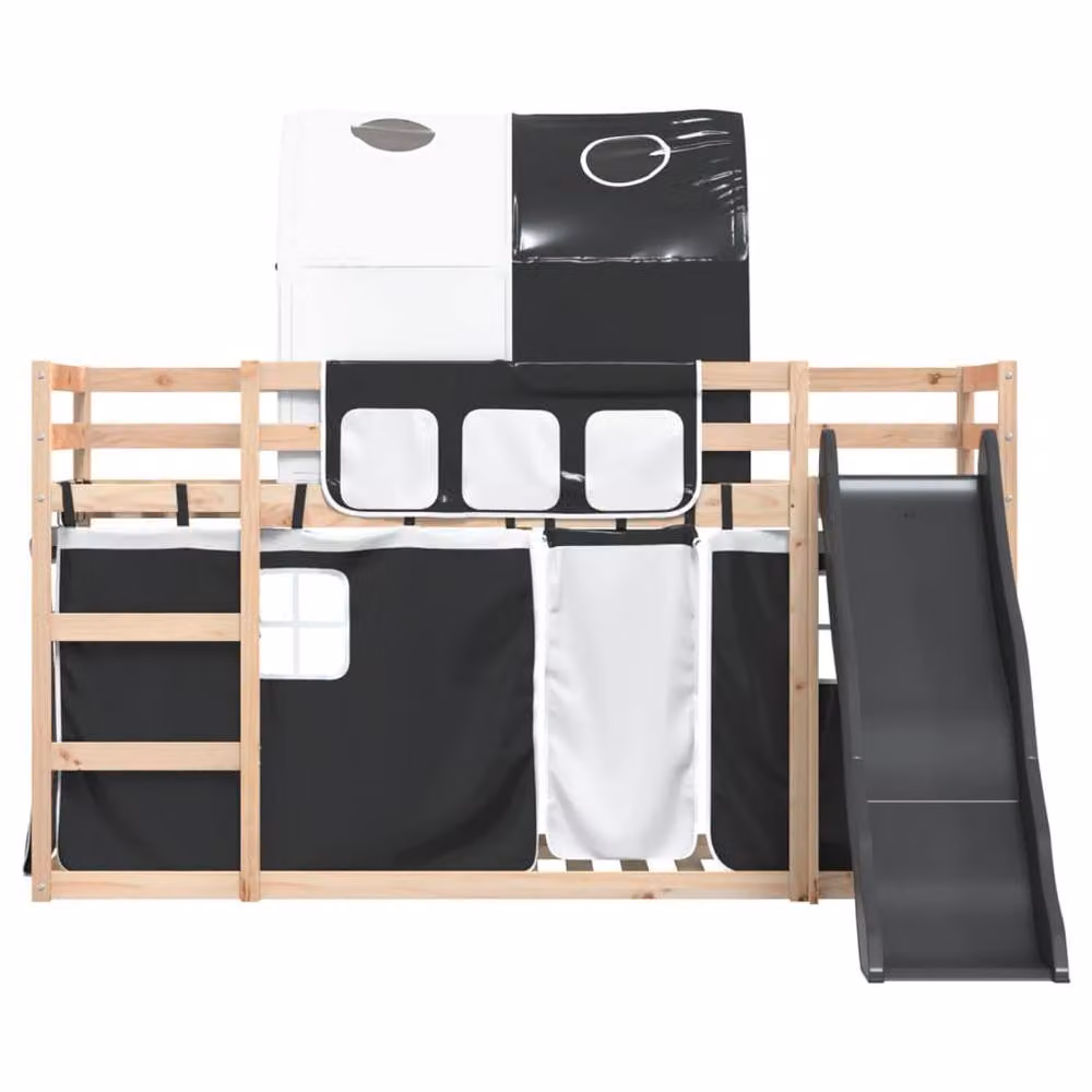 Berkfield Home Solid Wood Childrens Bunk Bed with Slide in White and Black, W/D/H: 80 x 200 cm – 5