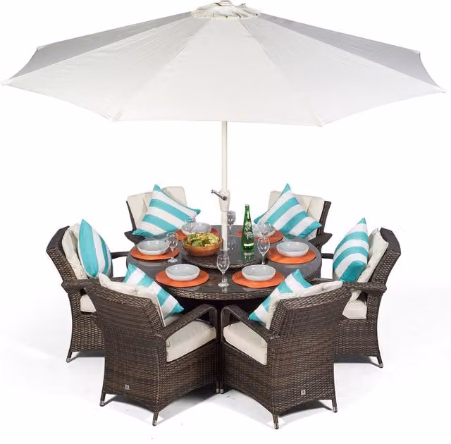 Giardino Brown and Grey Striped Rattan Patio Dining Set