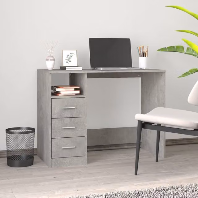 Berkfield Home Modern Computer Desk in Grey with Drawers, W/D/H: 102 x 50 x 76 cm