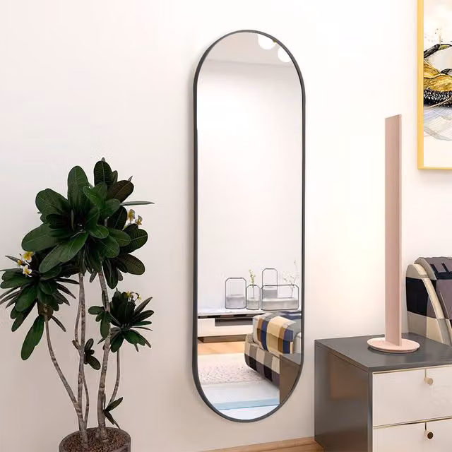 Livingandhome Oval Metal Full Length Wall Mirror in Black and Gold, H 120 x W 40 cm