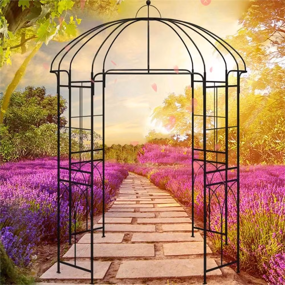 NESTLUNE Metal Garden Rose Arch Trellis Bird Cage Shape in Black, H 100 cm x W 15 cm – 4