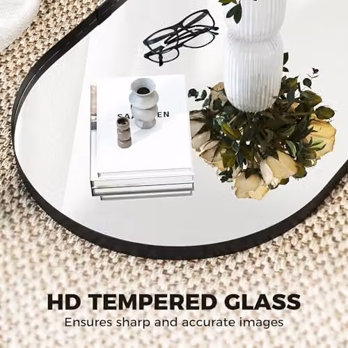 HOMCOM Modern Oval Wall Mirror with Aluminium Alloy Frame, Black, W: 60 cm, H: 90 cm – 3
