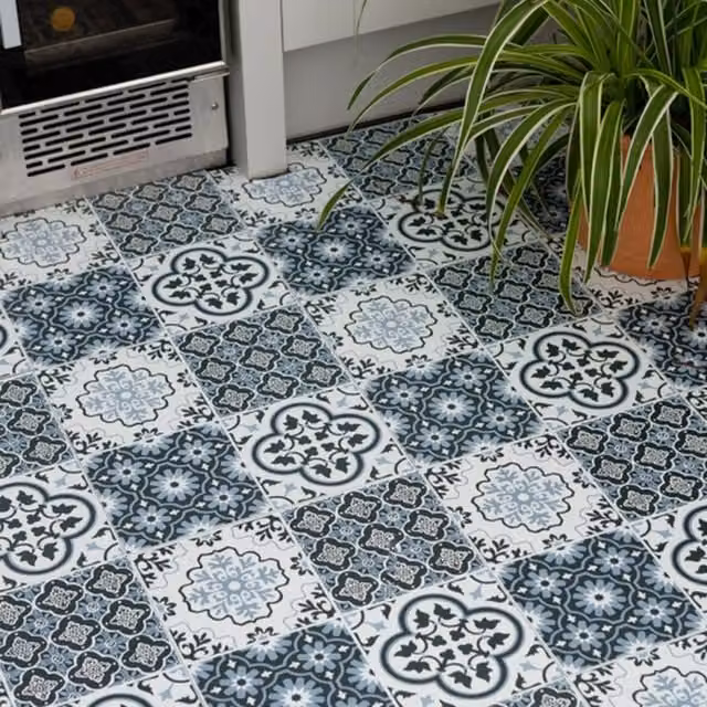 Fine Decor Self-Adhesive Mediterranean Vinyl Floor Tiles, Blue, 0.93sqm